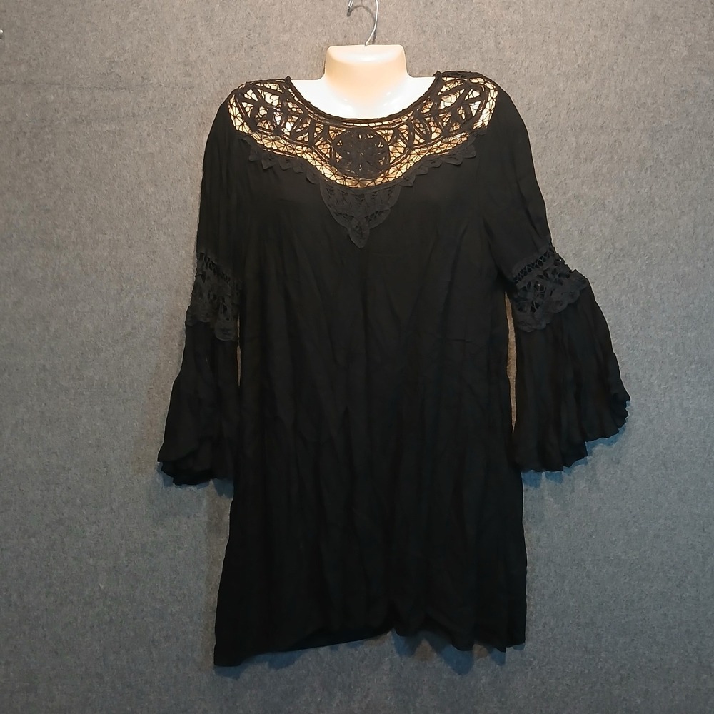 Entro sz M tunic dress flared sleeves lace whimsygoth gothic boho hippie fairy